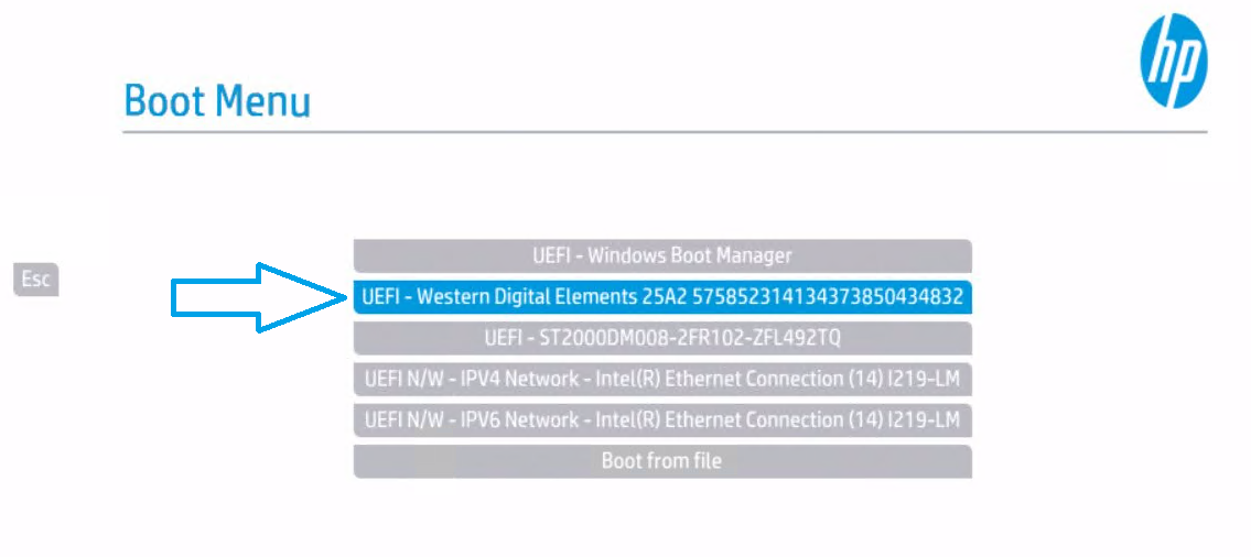 HP Boot Menu