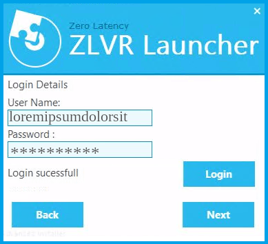 ZLVR Launcher Install Wizard - Login successful